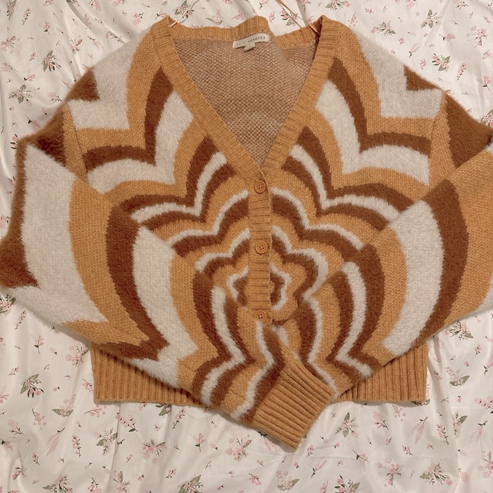 orange flower print cardigan